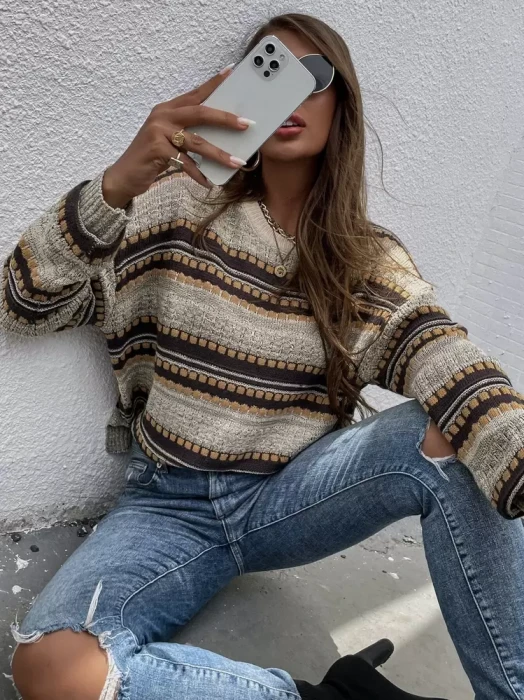 Kolorowy luźny sweter wzór (2XL)