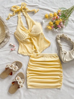 Żółty zestaw spódnica top (XL)