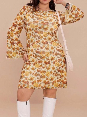 Ecru sukienka mini kwiaty (1XL)