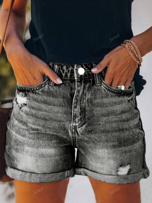 Grafitowe jeansowe spodenki dziury (M)