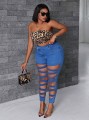 Niebieskie jeansy rurki cut out (2XL)