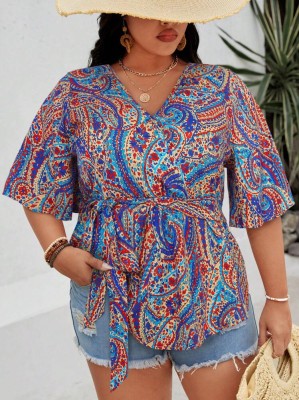 Kolorowa bluzka wzór wiązanie (3XL)