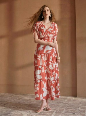 Midi sukienka wzór marszczenia (L)