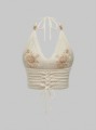 Beżowy dzianinowy top hafty (1XL)