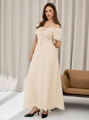 Beżowa sukienka maxi (1XL)