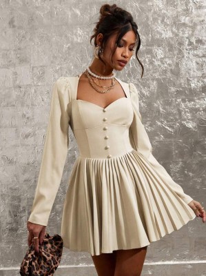 Plisowana sukienka ozdobne guziki (M)