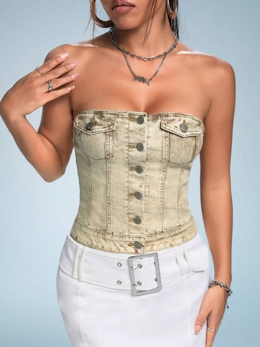Jeansowy top guziki (XL)