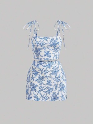 Śmietanowy zestaw niebieski wzór (1XL)