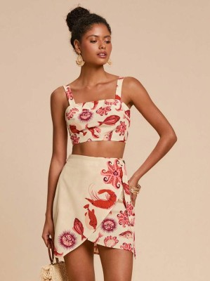 Beżowy zestaw spódnica top (M)