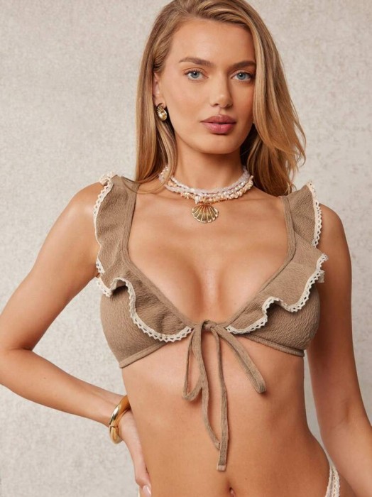 Jasnobrązowy top kąpielowy (XS)