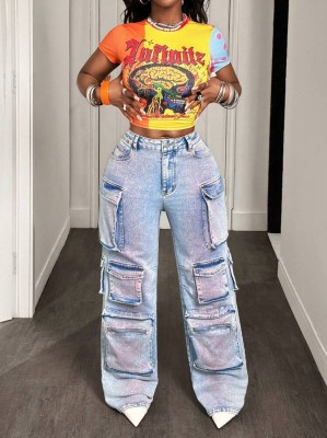 Jeansowe proste bojówki (26/32)