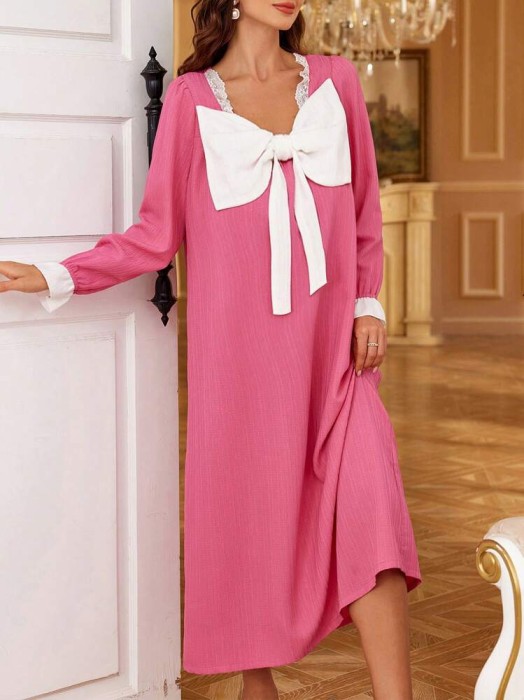 Różowa koszula nocna kokarda (L)