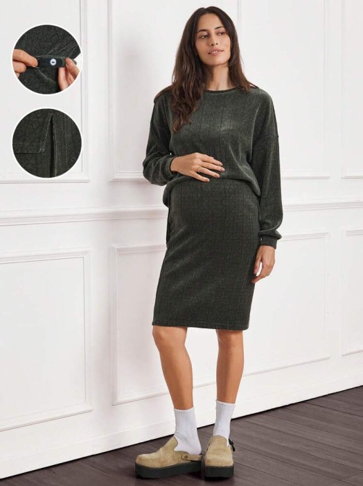 Khaki komplet spódnica bluza (L)