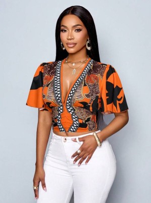 Wzorzysta bluzka krótki rękaw (S)