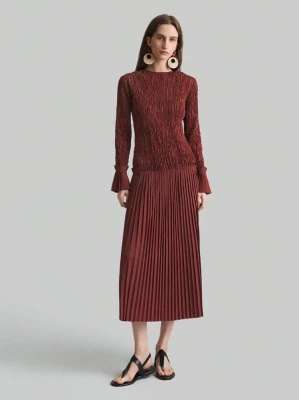 Miedziana plisowana sukienka midi (XS)