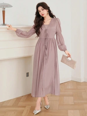 Midi sukienka długie rękawy (L)