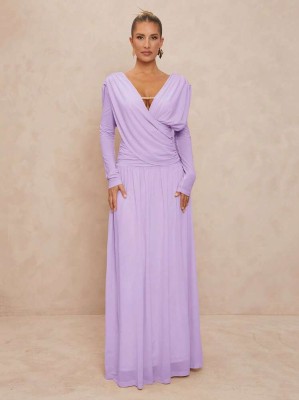 Fioletowa sukienka maxi długi rękaw (M)