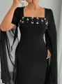 Czarna sukienka zdobiony dekolt (3XL)