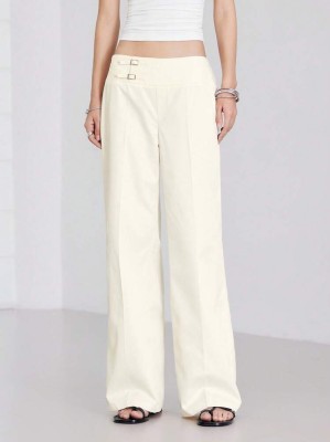 Proste spodnie ecru zamek (L)