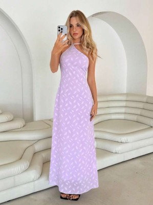 Liliowa sukienka wzór (S)