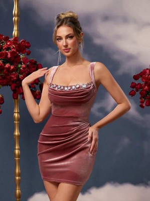 Aksamitna sukienka brudny róż (XS)