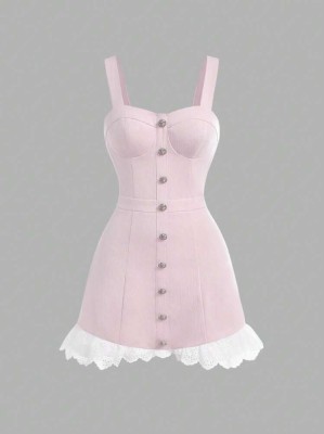 Różowa sukienka mini guziki (XS)