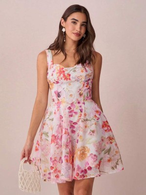 Biała sukienka mini kwiaty (M)