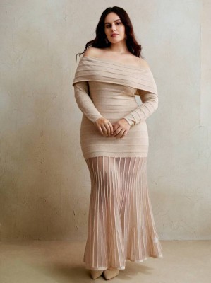 Beżowa sukienka maxi (0XL)