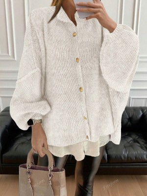Śmietanowy pleciony kardigan guziki (L)