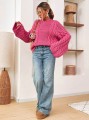 Różowy pleciony sweter oversize (S)