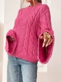 Różowy pleciony sweter oversize (S)
