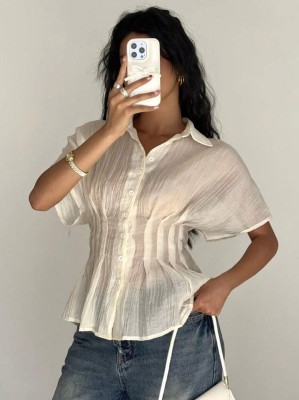 Prześwitująca koszula ecru (M)