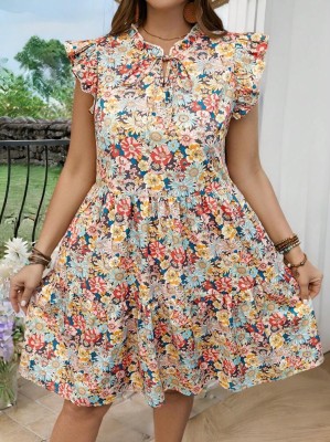 Wzorzysta sukienka wiązanie (3XL)