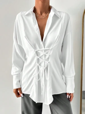 Śmietankowa luźna koszula (L)