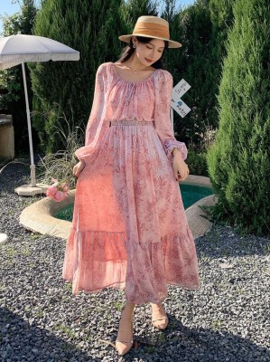 Midi sukienka wzór marszczenia (XL)