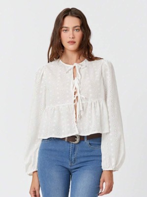 Biała luźna bluzka hafty (M)