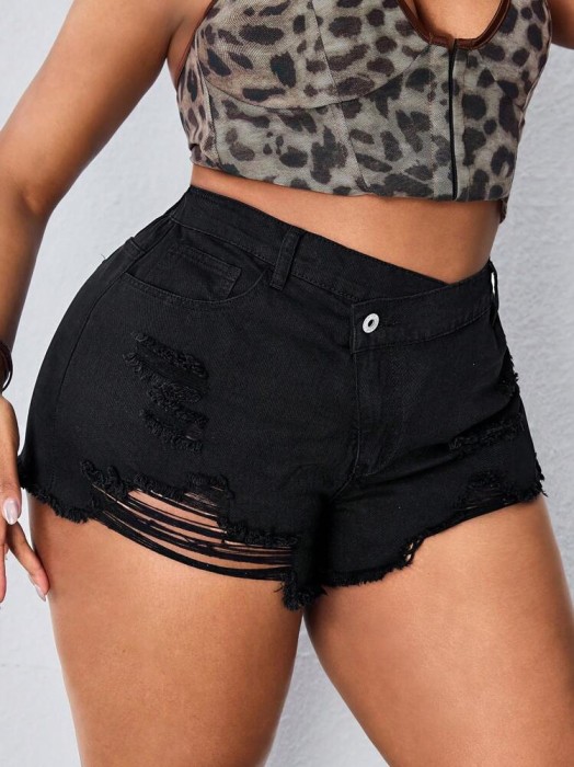 Czarne jeansowe szorty dziury (0XL)