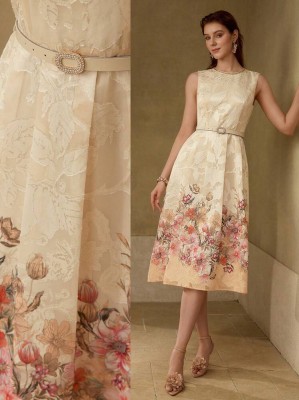 Ecru sukienka wzór pasek (M)