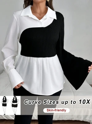 Dwukolorowa bluzka kołnierzyk (54)