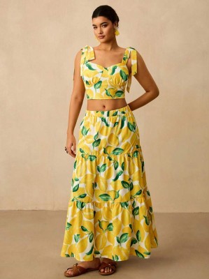 Wzorzysty zestaw spódnica top (1XL)