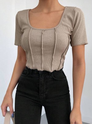 Beżowy top krótkie rękawy (L)