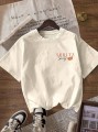 Prosty t-shirt ecru nadruk (M)