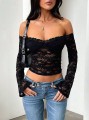 Czarny koronkowy top (XS)