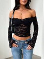 Czarny koronkowy top (XS)