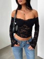 Czarny koronkowy top (XS)