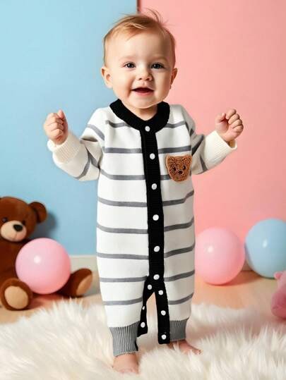 Sweterkowy pajacyk paski (0-1M)