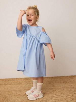 Niebieska luźna sukienka kokardy (7L)