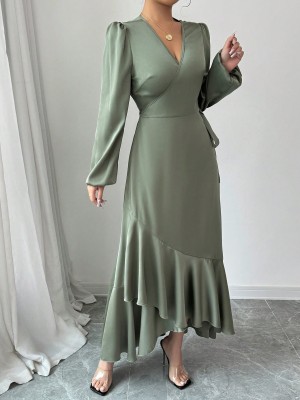 Satynowa kopertowa sukienka (S)