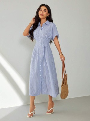 Dwukolorowa sukienka koszulowa paski (M)