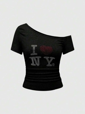 Czarny top cyrkonie (S)